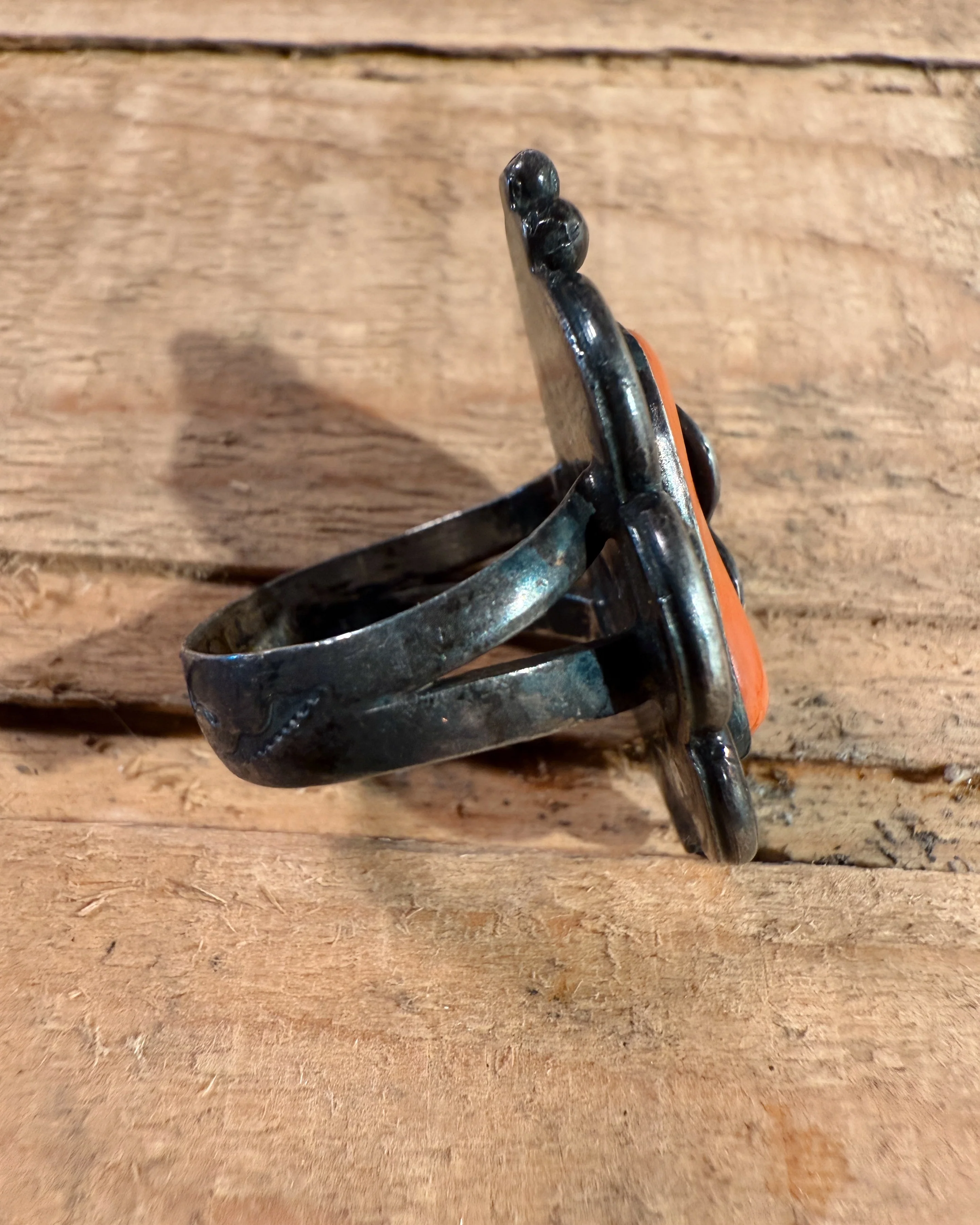 Sterling Silver Navajo Coral Ring - Image 8